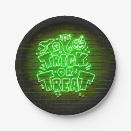 Halloween Neon Glow-look Green Trick Treparty Papieren Bordje