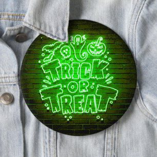 Halloween Neon Glow-look Green Trick Treparty Ronde Button 6,0 Cm