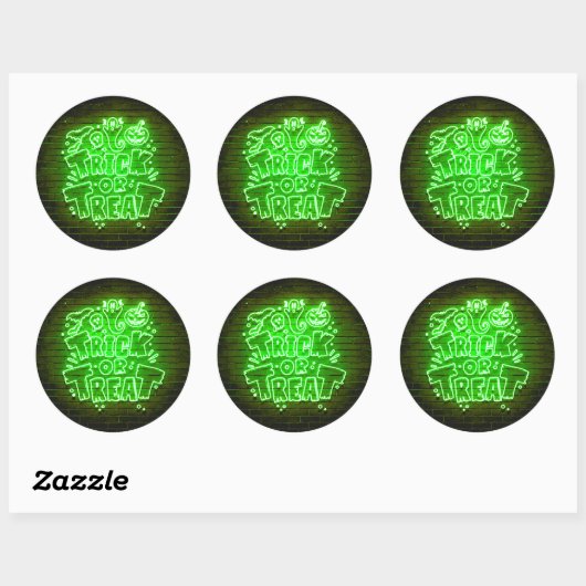Halloween Neon Glow-look Green Trick Treparty Ronde Sticker (Vel)