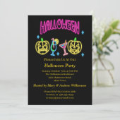 Halloween Neon Glow-look Pumpkin Cocktail Party Kaart (Staand voorkant)