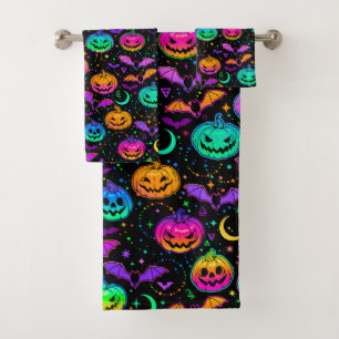 Halloween Neon Jack-O-Lantern, vleermuizen en ster Bad Handdoek