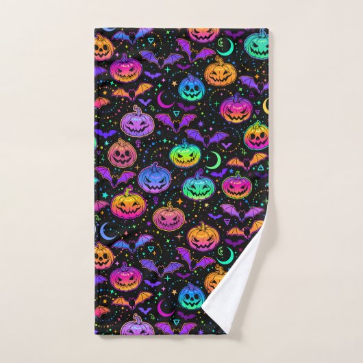 Halloween Neon Jack-O-Lantern, vleermuizen en ster Bad Handdoek (Handdoek)