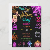 Halloween Neon Kids Verjaardagsfeest Glow Dark Kaart (Voorkant)