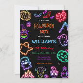 Halloween Neon Kids Verjaardagsfeest Glow Dark Kaart (Voorkant)