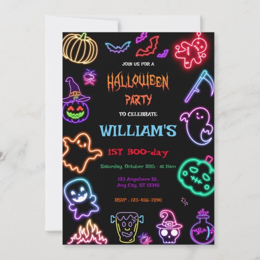 Halloween Neon Kids Verjaardagsfeest Glow Dark Kaart (Voorkant)