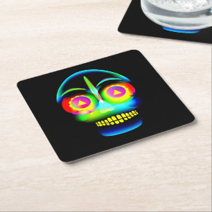 Halloween Neon Kijk Glow Blue Yellow Skull Kartonnen Onderzetters