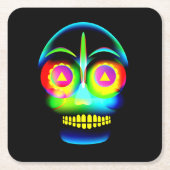 Halloween Neon Kijk Glow Blue Yellow Skull Kartonnen Onderzetters (Voorkant)
