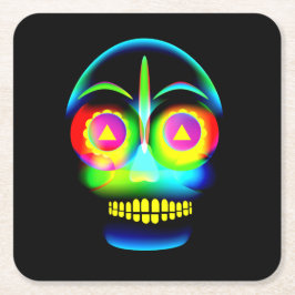 Halloween Neon Kijk Glow Blue Yellow Skull Kartonnen Onderzetters