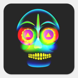 Halloween Neon Kijk Glow Blue Yellow Skull Paper Vierkante Sticker