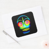 Halloween Neon Kijk Glow Blue Yellow Skull Paper Vierkante Sticker (Envelop)