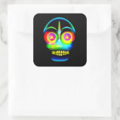 Halloween Neon Kijk Glow Blue Yellow Skull Paper Vierkante Sticker (Tas)
