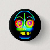 Halloween Neon Kijk Glow Blue Yellow Skull Ronde Button 3,2 Cm (Voorkant)