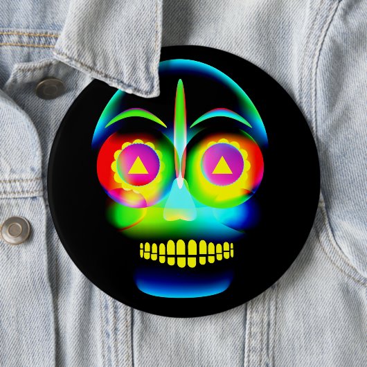 Halloween Neon Kijk Glow Blue Yellow Skull Ronde Button 6,0 Cm (In situ)