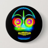 Halloween Neon Kijk Glow Blue Yellow Skull Ronde Button 7,6 Cm (Voorkant)