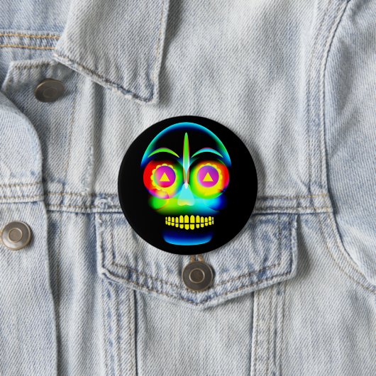 Halloween Neon Kijk Glow Blue Yellow Skull Ronde Button 7,6 Cm (In situ)
