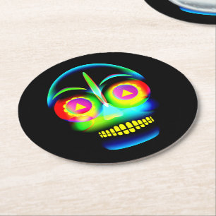 Halloween Neon Kijk Glow Blue Yellow Skull Ronde Kartonnen Onderzetter