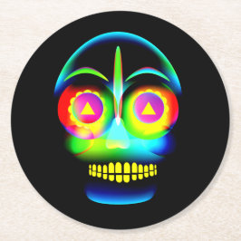 Halloween Neon Kijk Glow Blue Yellow Skull Ronde Kartonnen Onderzetter