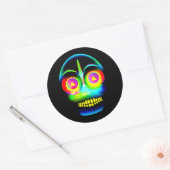 Halloween Neon Kijk Glow Blue Yellow Skull Ronde Sticker (Envelop)