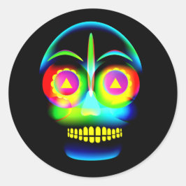 Halloween Neon Kijk Glow Blue Yellow Skull Ronde Sticker