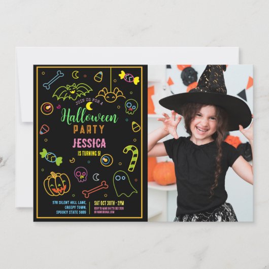 Halloween Neon Kinder Party Glow Dark Party Foto Kaart (Voorkant)