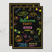 Halloween Neon Kinder Party Glow Dark Party Kaart (Voorkant / Achterkant)