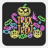 Halloween Neon Let Trick Treat Snoep Party Vierkante Sticker (Voorkant)