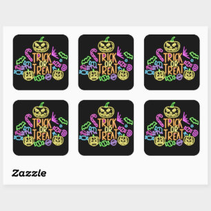 Halloween Neon Let Trick Treat Snoep Party Vierkante Sticker