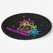 Halloween Neon look Haunted House Spider Web 9" Papieren Bordje (Gekanteld)