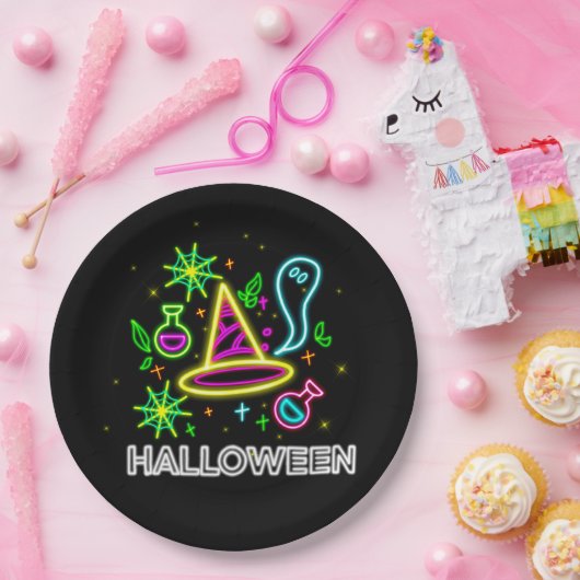 Halloween Neon look Pet Ghost Web Party 9" Papieren Bordje (Feest)
