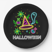 Halloween Neon look Pet Ghost Web Party 9" Papieren Bordje (Voorkant)