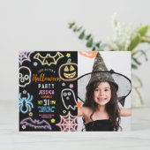 Halloween Neon Party Glow Donker Foto Verjaardag Kaart (Staand voorkant)