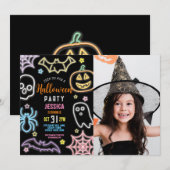 Halloween Neon Party Glow Donker Foto Verjaardag Kaart (Voorkant / Achterkant)