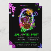 Halloween Neon Party Uitnodiging Geesten & Pompoen (Voorkant / Achterkant)