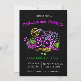 Halloween Neon Party Uitnodiging Geesten & Pompoen