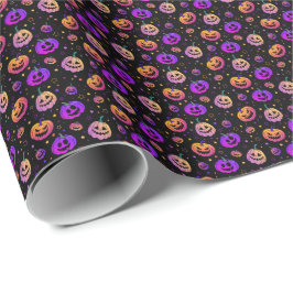 Halloween neon pompoen patroon cadeaupapier