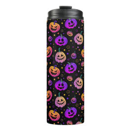 Halloween neon pompoen patroon thermosbeker