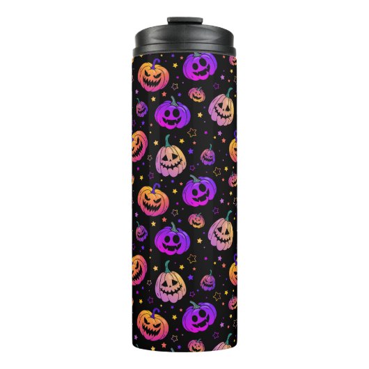 Halloween neon pompoen patroon thermosbeker (Voorkant)