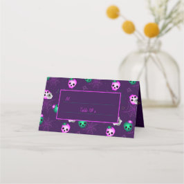 Halloween Neon Roze en Groen Gloeiende Schedels Pl Plaatskaartje