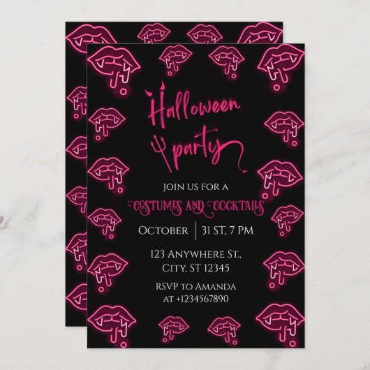Halloween Neon Vampier Party Uitnodiging (Voorkant / Achterkant)
