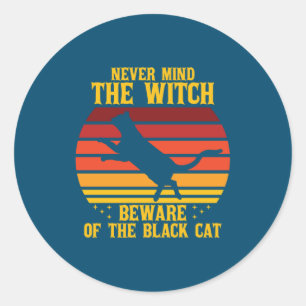 Halloween Neonged the Witch Beware Of The Cat Ronde Sticker