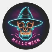 Halloween neonschedel ronde sticker (Voorkant)