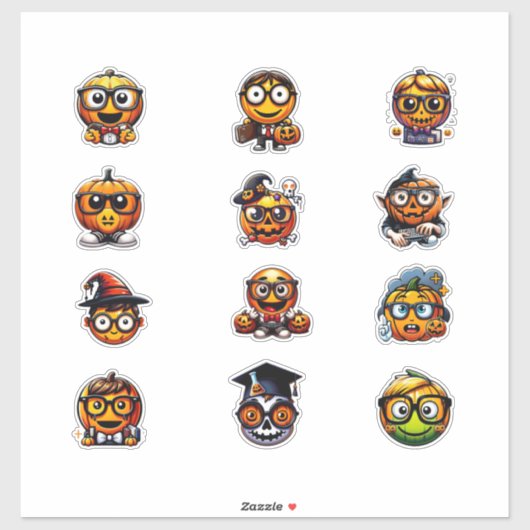 Halloween Nerd Emoji-achtige Pompoen Stickers (Vel)