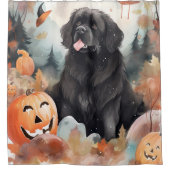 Halloween Newfoundlander Met Pompoenen Eng Douchegordijn (Voorkant)