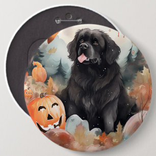 Halloween Newfoundlander Met Pompoenen Eng  Ronde Button 6,0 Cm