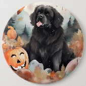 Halloween Newfoundlander Met Pompoenen Eng  Ronde Button 6,0 Cm (Voorkant)