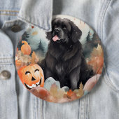 Halloween Newfoundlander Met Pompoenen Eng  Ronde Button 6,0 Cm (In situ)
