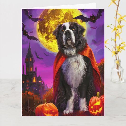 Halloween Newfoundlander Vampier Pompoenen Griezel Kaart (Gele Bloem)