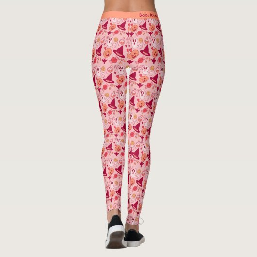 Halloween niet zo eng Naam toevoegen Pastel roze h Leggings (Achterkant)