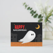 Halloween night cartoon ghost in town briefkaart (Staand voorkant)