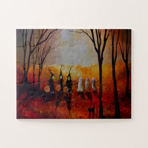 Halloween Night Full Moon Ghosts en heksen Legpuzzel